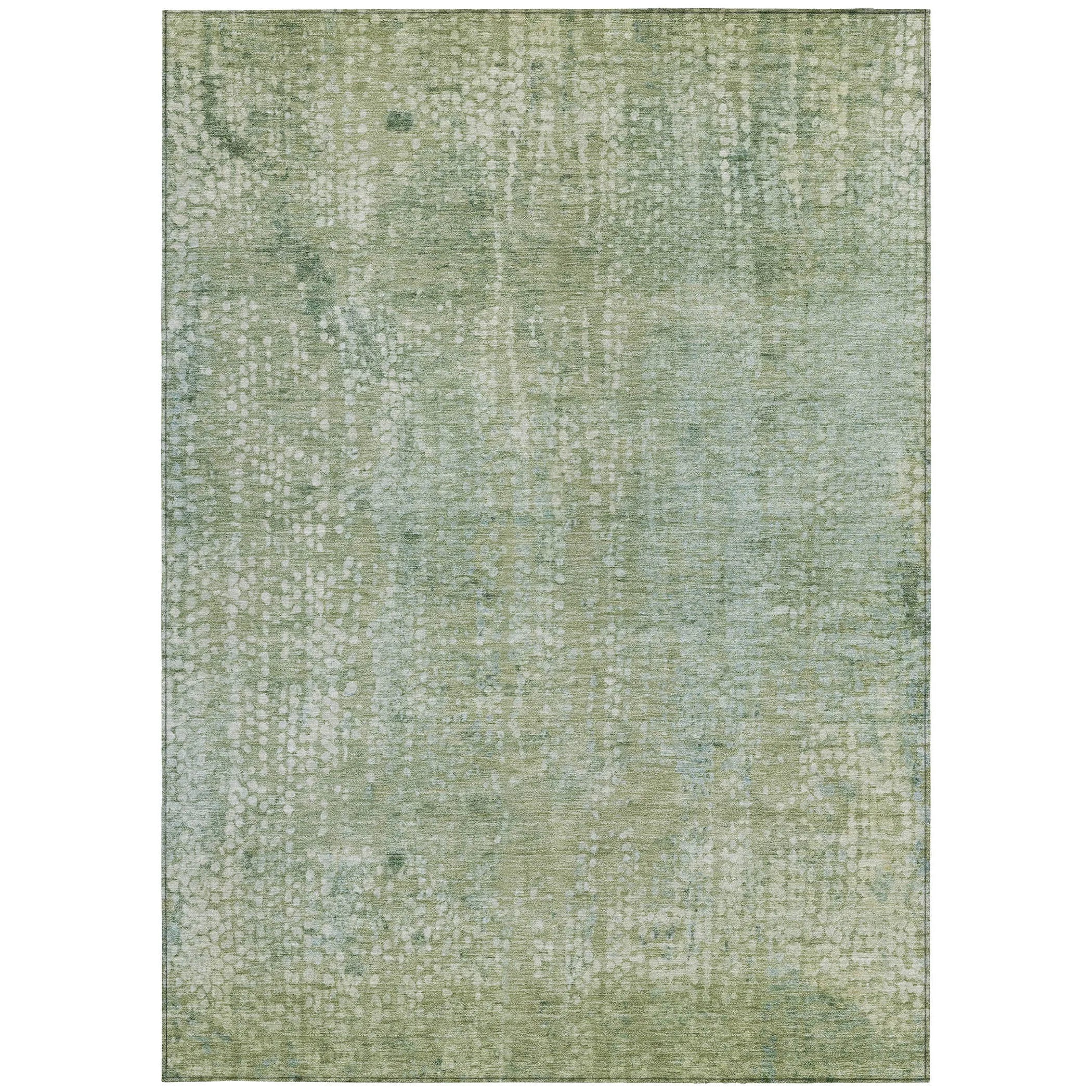 HMS 8' X 10' Abstract Indoor Outdoor Area Rug Green and Ivory Washable Carpet
