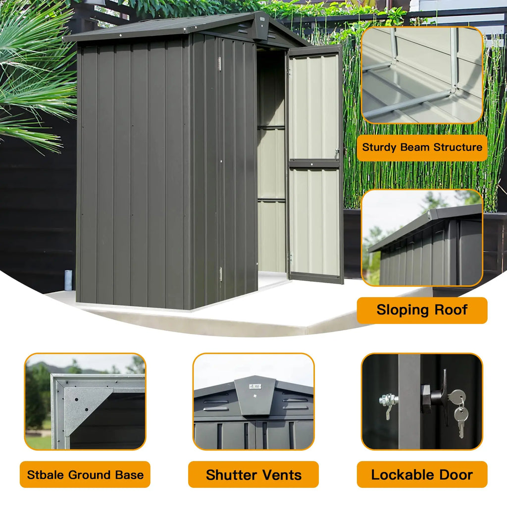Outdoor Storage Shed Lockable Double Door Galvanized Steel Metal Tool Shed for Patio Furniture Outdoor Furniture