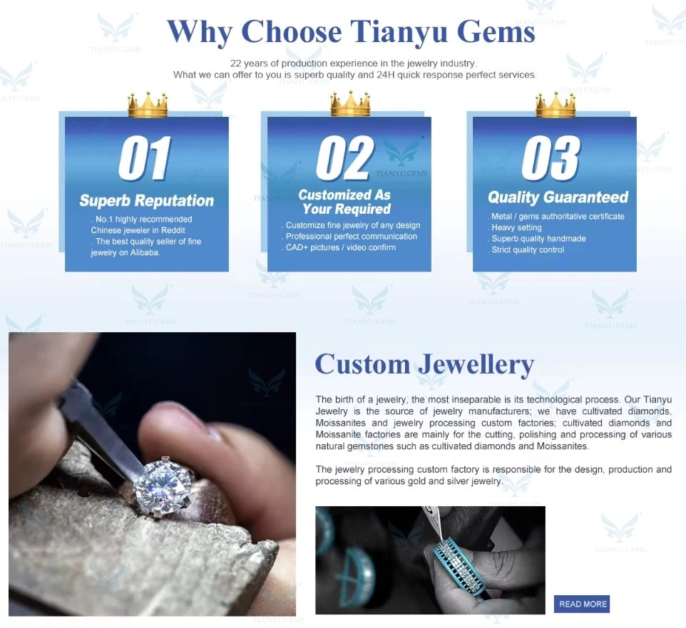 Tianyu Gems Handmade 925 Silver Jewelry Wholesale Radiant Cut Moissanite Diamond 18K Gold Plated Engagement Wedding Women Ring