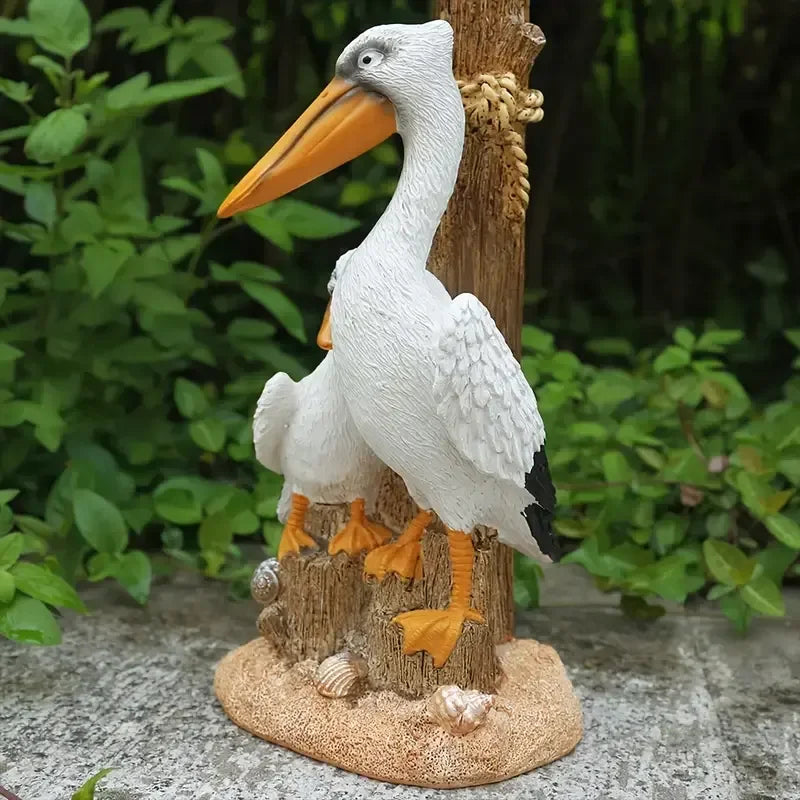 White Orange Resin Pelican Solar Lamp Hand-painted Artistic Design Dual-Purpose Outdoor Lighting for Garden Paths Landscape