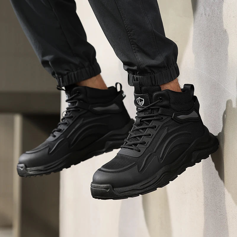 LANOUDUN Puncture-resistant All Season High-top Men Shoes Fly Knit Steel Toe Cap Work Safety