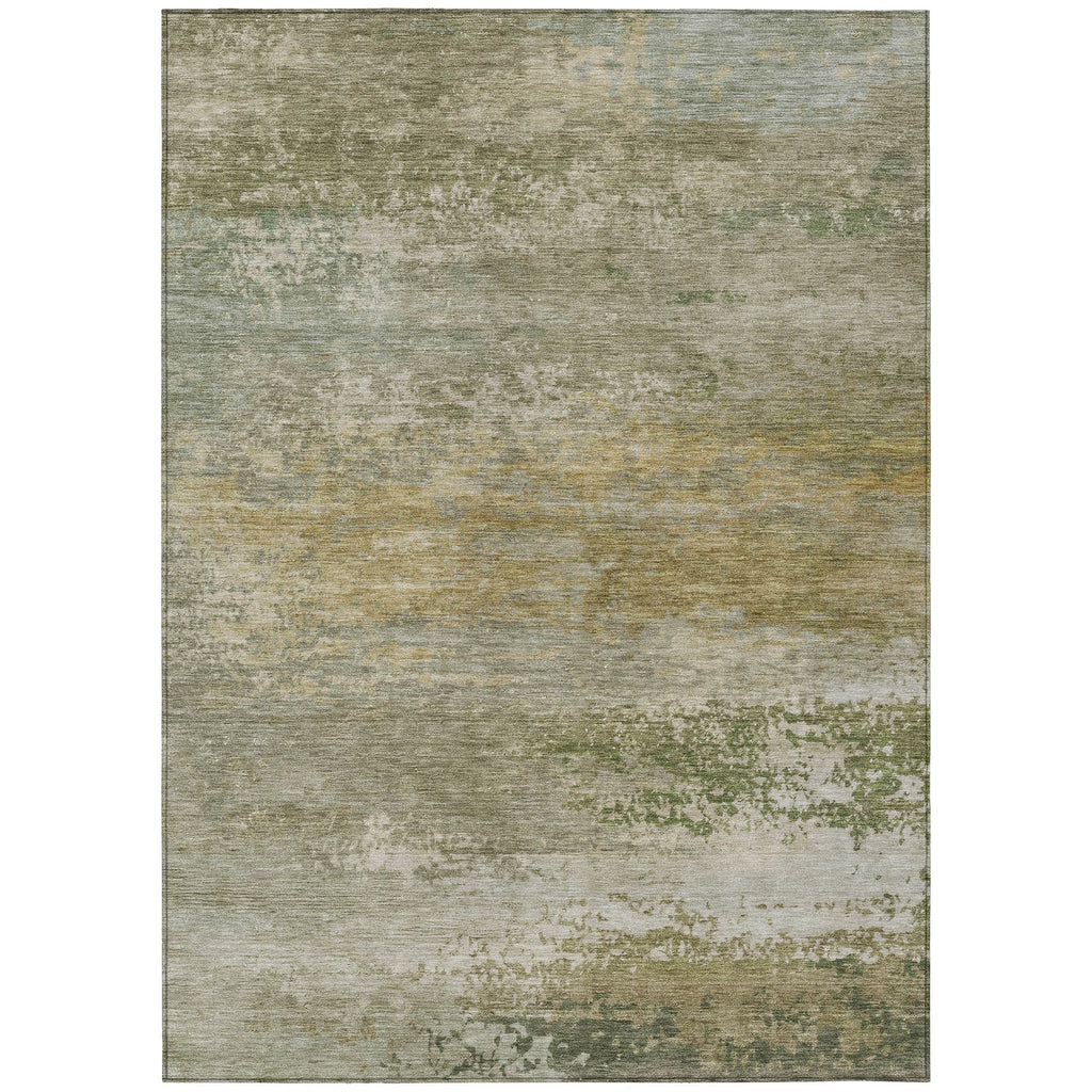 HMS 5' X 8' Abstract Indoor Outdoor Area Rug Beige and Fern Green Washable Carpet