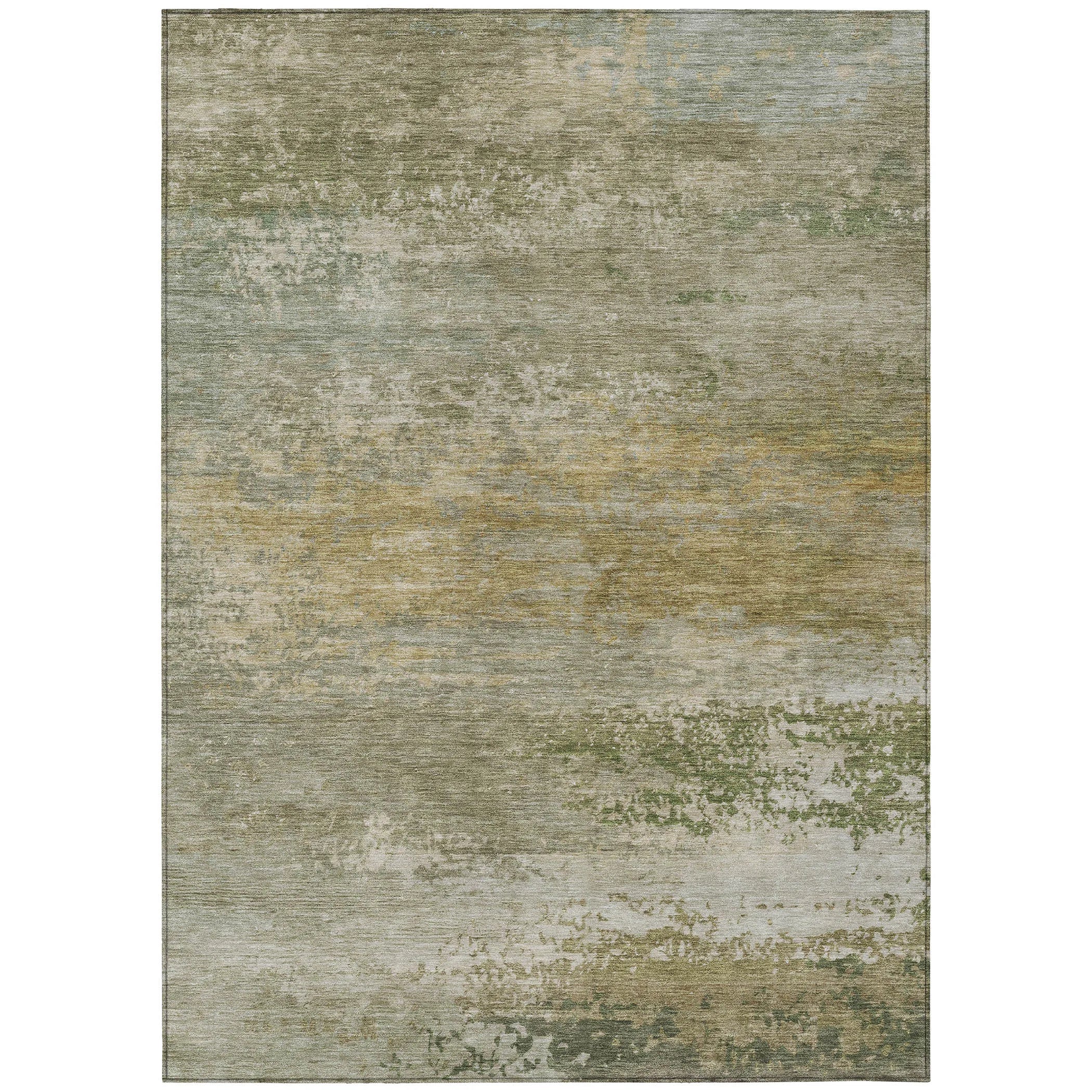 HMS 5' X 8' Abstract Indoor Outdoor Area Rug Beige and Fern Green Washable Carpet