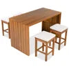 5 Piece Outdoor Bar Set,Patio Acacia Wood Bar Height Table & Four Stools with Cushions,Wood Dining Bar Set for Backyard,Balcony