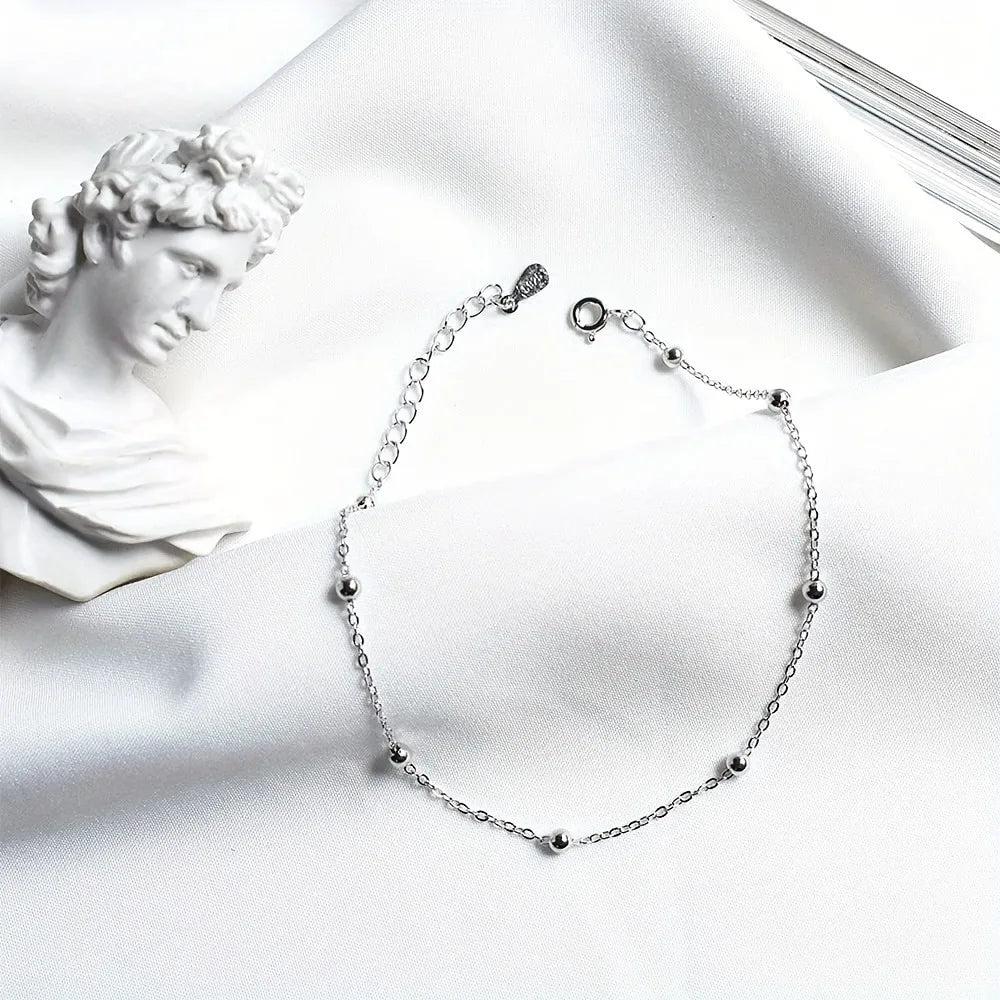 925 Sterling Silver Beads Anklet for Women Adjustable Foot Chain Hypoallergenic Summer Beach Jewelry Fine Anklets