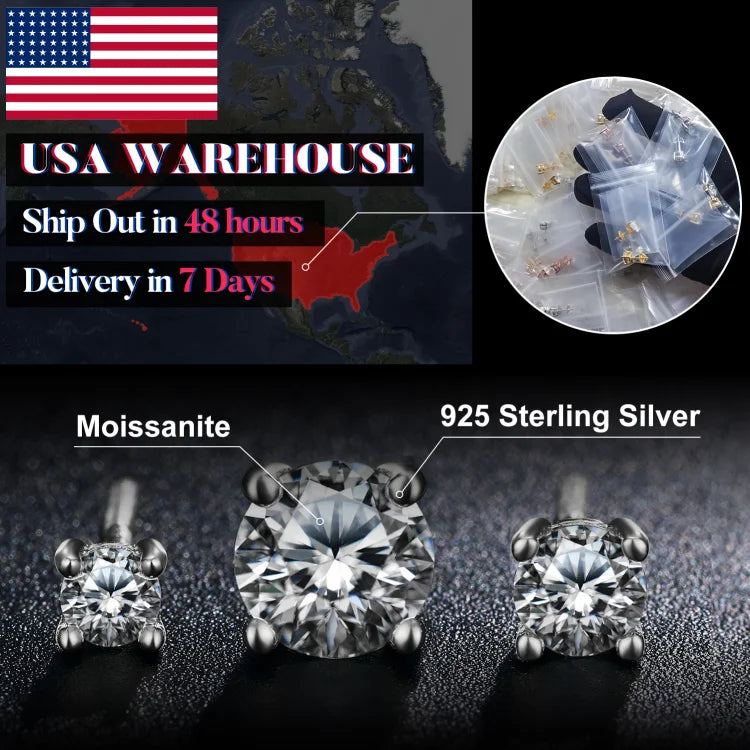 USA Warehouse Luxury Jewelry Classic Screw Back Gold 925 Sterling Silver VVS Moissanite Diamond Stud Earrings for Men Women