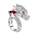 T0837 Dragon Head Cocktail Ring 925 Silver Pave Setting Crystal Rhinestone Unisex Fine Jewelry Gift