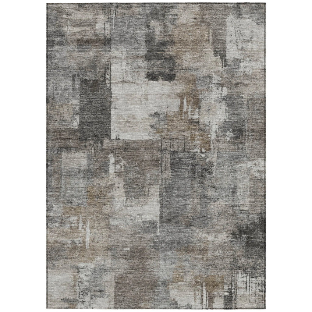 HMS 5' X 8' Abstract Washable Indoor Outdoor Area Rug in Pewter Khaki and Charcoal