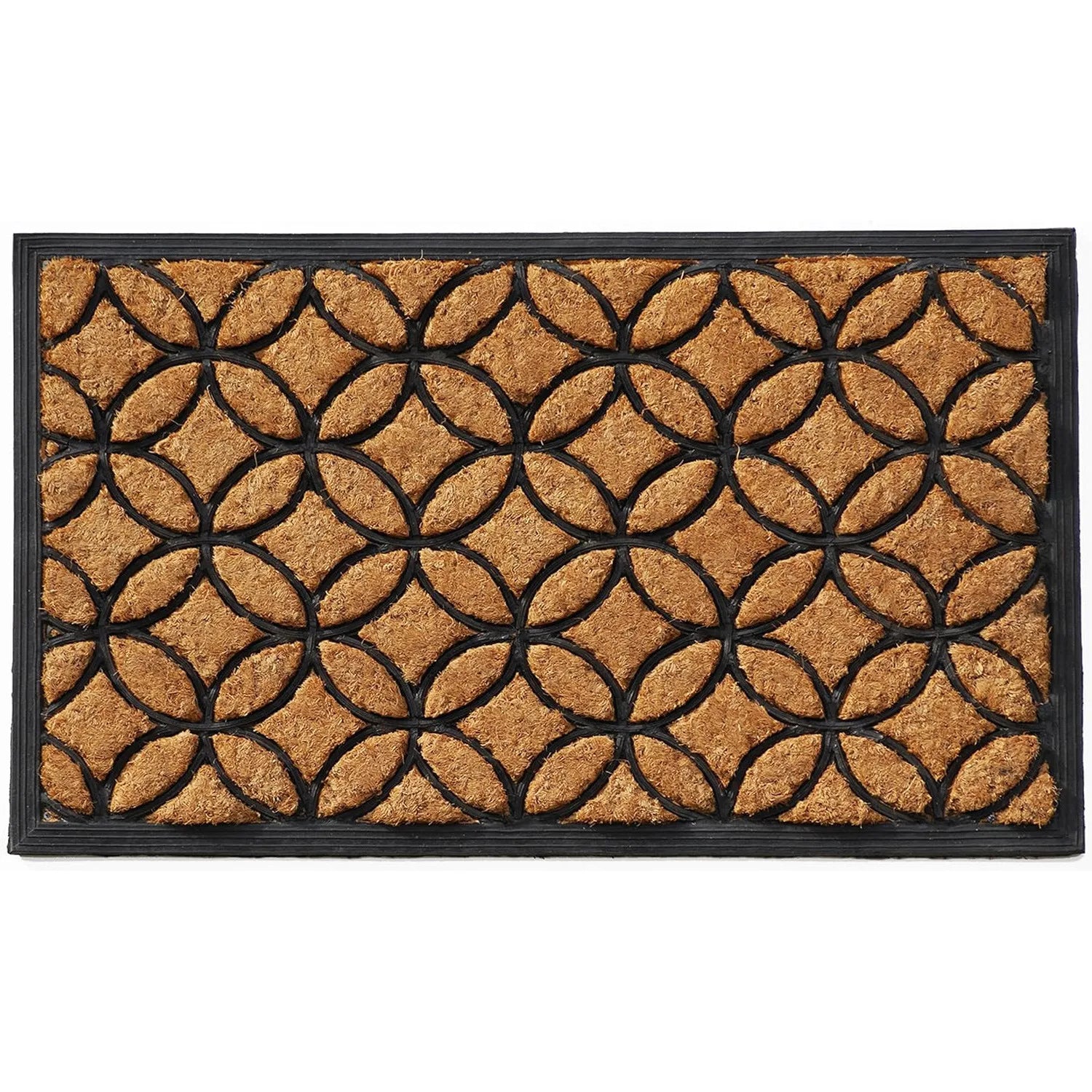 HMS 24\" X 36\" Geometric Outdoor Coir and Rubber Door Mat Black and Natural-Durable Indoor/Outdoor Mat for Home or Office