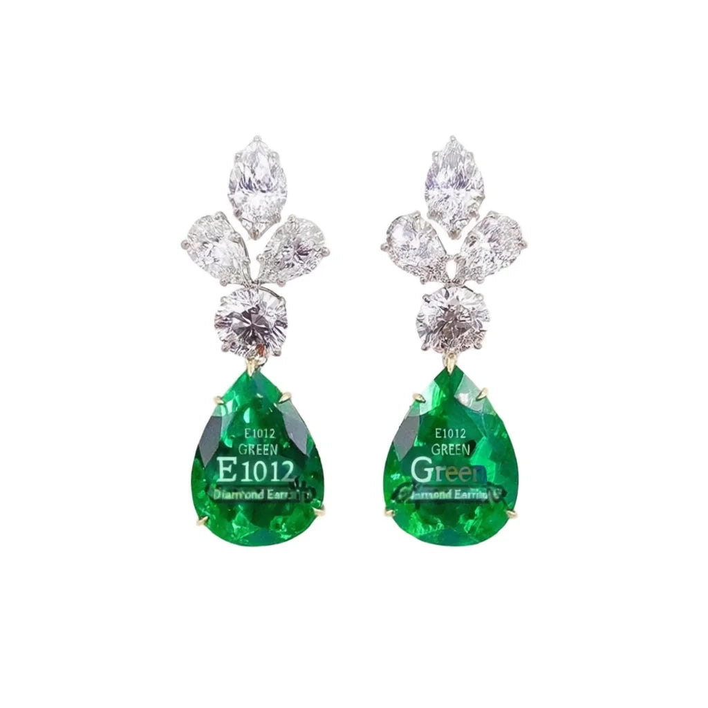 E1012 Green Diamond Earrings Women's Luxury Party Jewelry Pear Cut Natural Diamond Studs