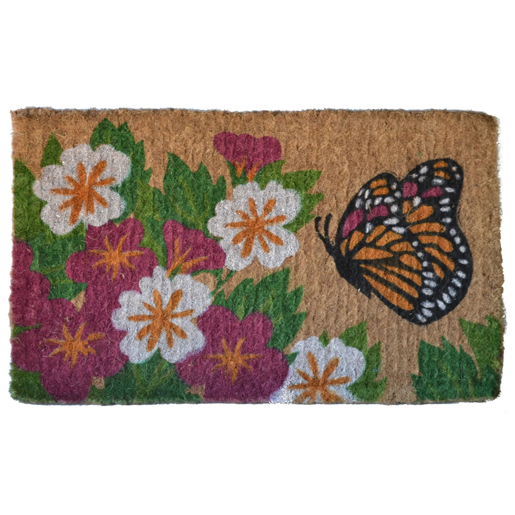HMS 18\" X 30\" Brown and White Coir Floral Outdoor Door Mat