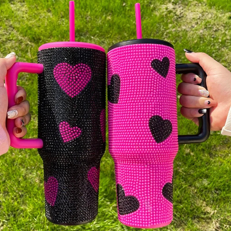 Us Warehouse 40 OZ Sparkle Rhinestone Cold Retention Travel Mug 40OZ Cup With Straw for Home Office Outdoor Daily Use