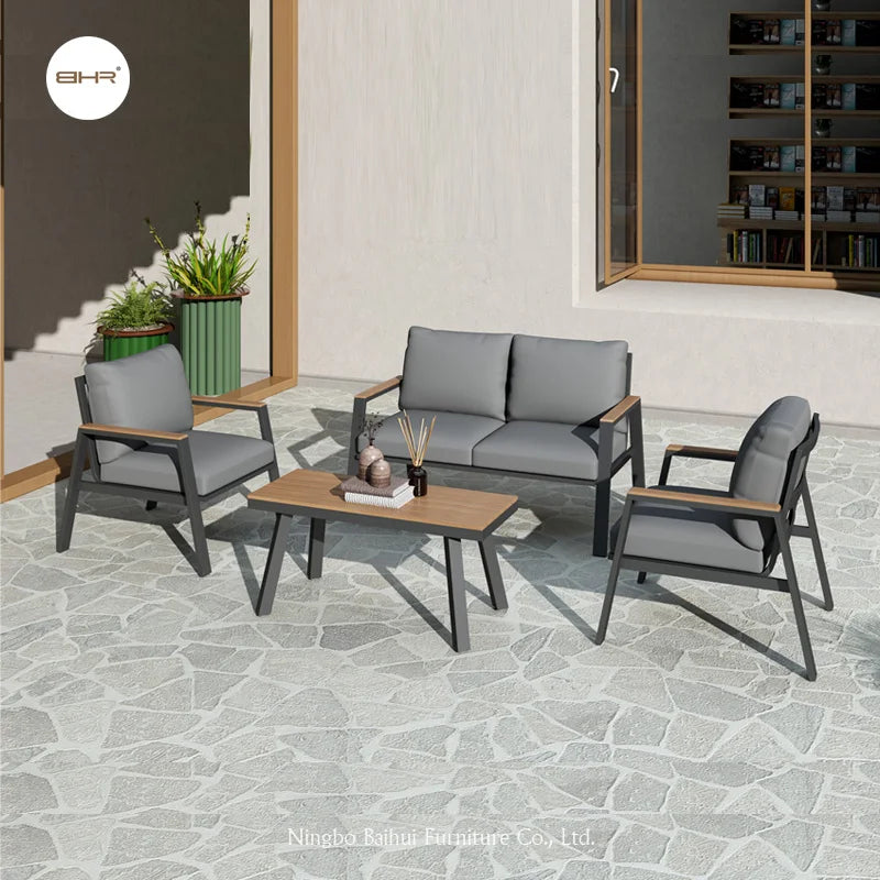 BHR Outdoor Aluminum Garden Furniture Indoor Patio Sofa Set With KD Frame Metal Sectional Indoor & Outdoor Use