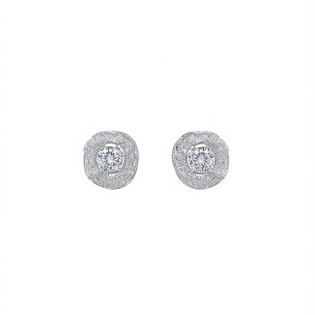 E4001 White Gold Diamond Earrings Round Brilliant Cut Natural Classic Women's Jewelry
