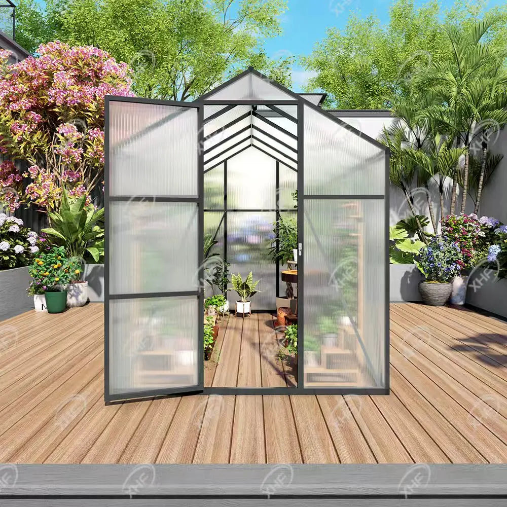 6*10FT Greenhouse Polycarbonate Walkin Greenhouse for Outdoor with Vent Lockable Door Heavy Duty Aluminum Green House for Garden