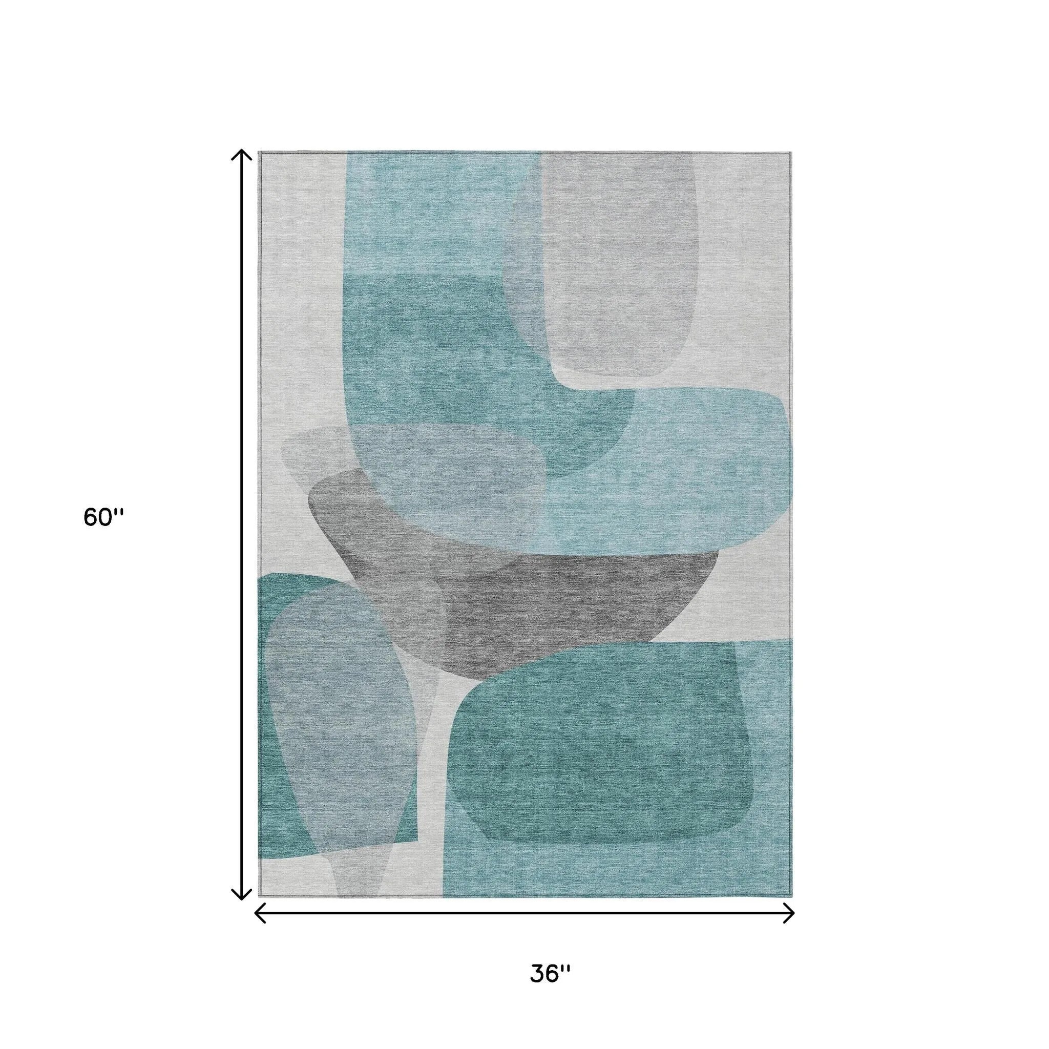 HMS 3' X 5' Abstract Indoor Outdoor Area Rug Teal Blue and Gray Washable Carpet
