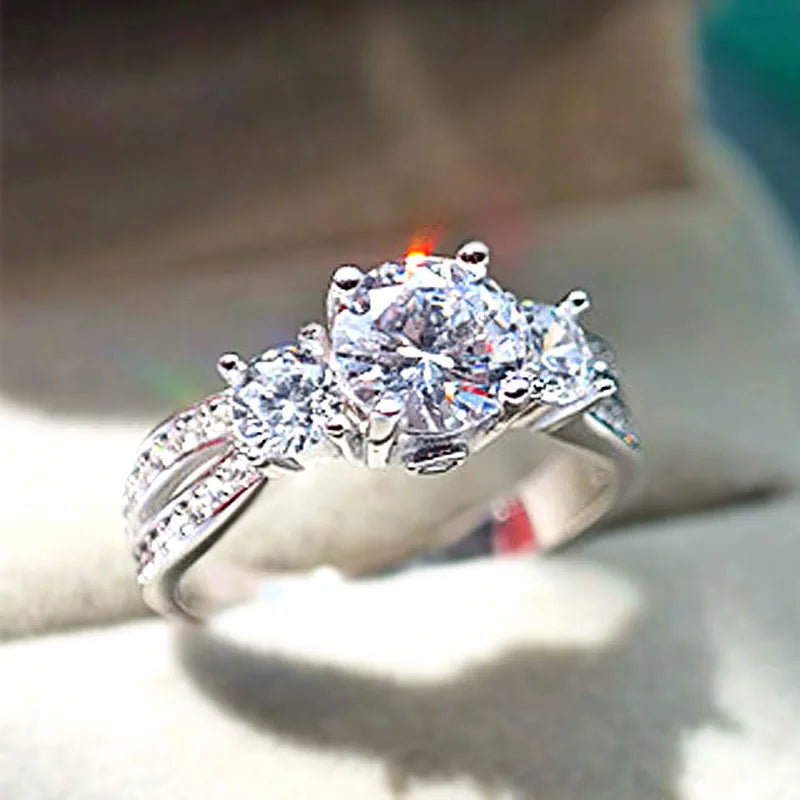Q426 White Gold Diamond Ring Round Brilliant Cut Natural G Color Engagement Women's Jewelry
