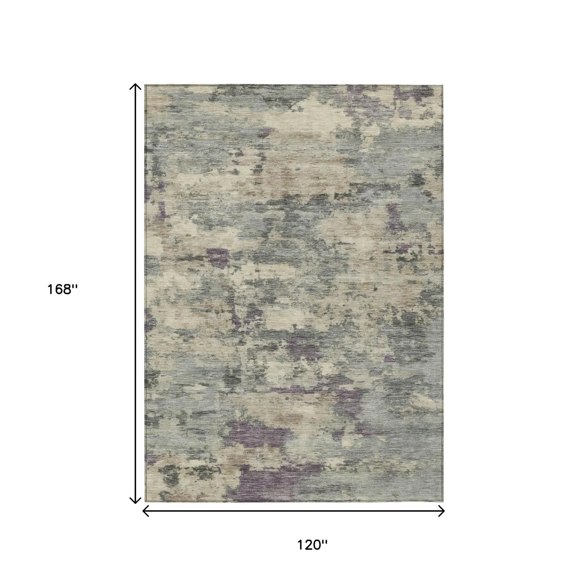 HMS 10' X 14' Abstract Indoor Outdoor Area Rug Sage Gray and Plum Washable Rubber Material