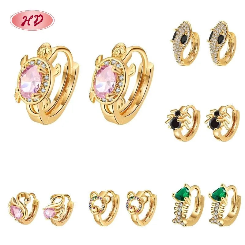 Hengdian 18K Gold-Plated a Set of Six Earrings Geometry Huggie Earrings Set Trendy Zircon Women's Jewelry Brass Anniversary 1MOQ