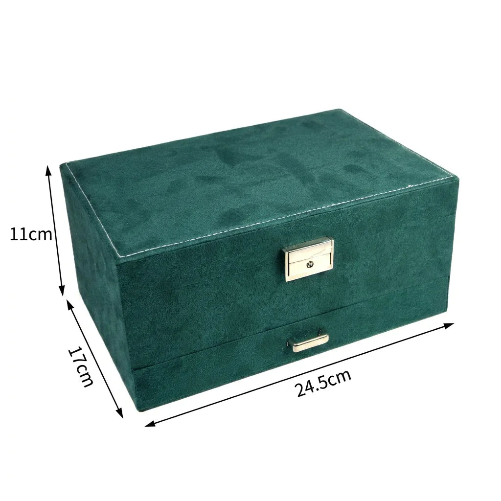LG7240 Luxurious Rectangle Travel Jewelry Box Mirrored Watch Organizer Necklace Ring Earring Storage Lockable Modern Gift Case