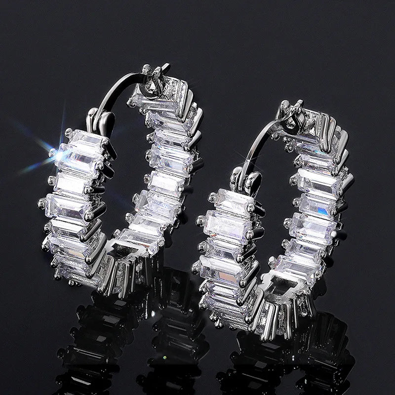 E793 Teardrop White Gold Diamond Drop Earrings Baguette Cut Channel Setting Luxury Women's Wedding Fine Jewelry