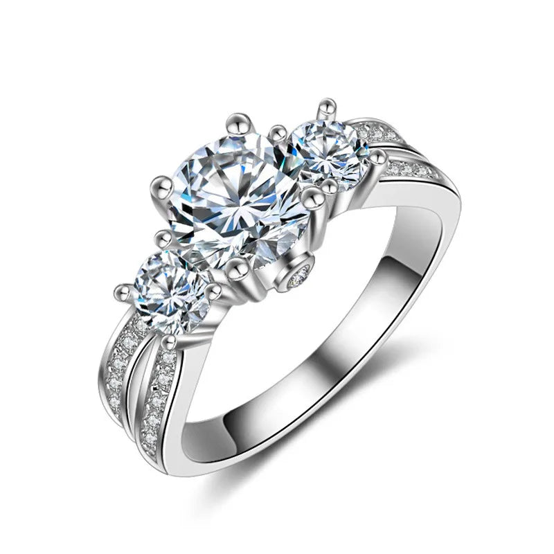 Q426 White Gold Diamond Ring Round Brilliant Cut Natural G Color Engagement Women's Jewelry
