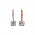 E1810 Rose Gold Hoop Earrings With Diamond Square Pendant Claw Setting Luxury Women's Wedding Fine Jewelry