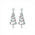 Luxury Diamond Earrings White Gold E3445 Round Brilliant Cut Natural Diamonds with Emerald Cut Side Stones Women's Party Jewelry