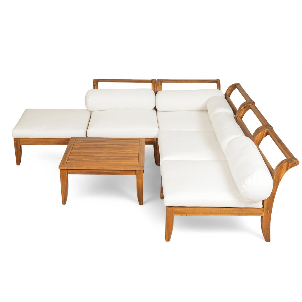 6-Piece Acacia Wood Outdoor Patio Sofa Set Contemporary Design Eco-Friendly Durable Waterproof Modular Sectional Courtyard Park