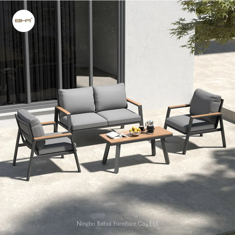 BHR Outdoor Aluminum Garden Furniture Indoor Patio Sofa Set With KD Frame Metal Sectional Indoor & Outdoor Use
