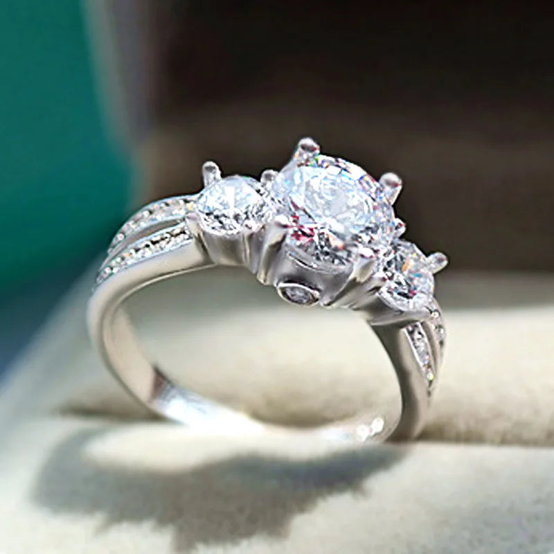 Q426 White Gold Diamond Ring Round Brilliant Cut Natural G Color Engagement Women's Jewelry
