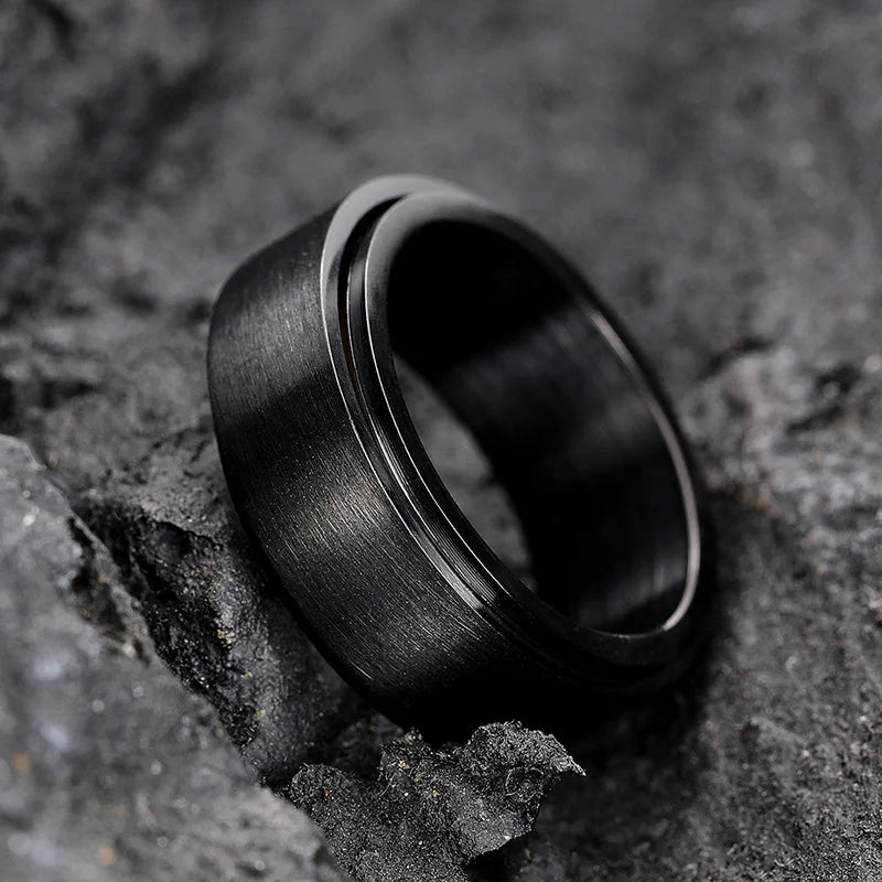 Dj055 Tungsten Men's Wedding Band Plain Black Rotating Design Engagement Fashion Jewelry 8mm Width No Stone