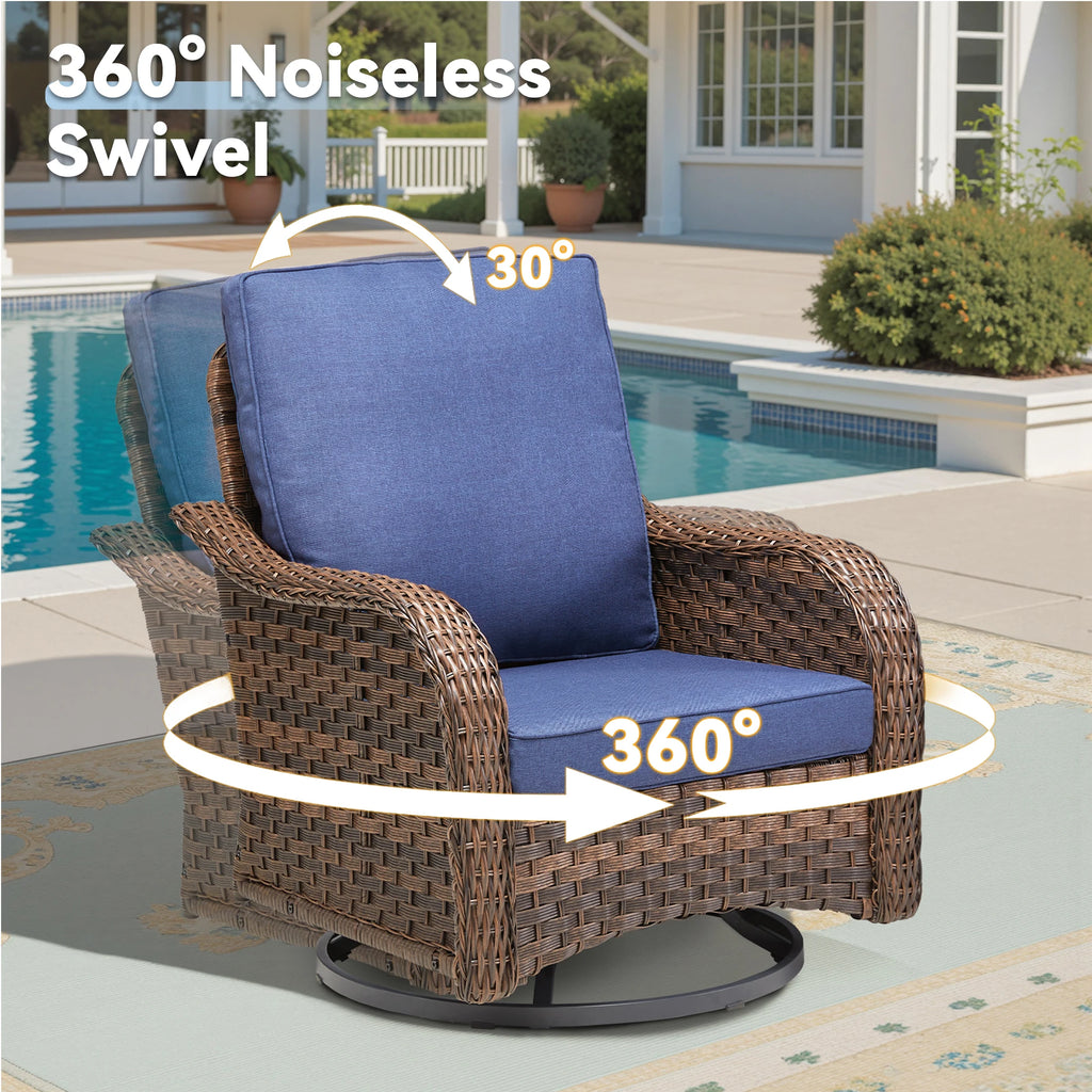 3 Pieces Durable Eco-Friendly Outdoor Furniture Set Swivel Gliders Rocker Wood Patio Bistro Side Table Porch Deck Backyard Hotel
