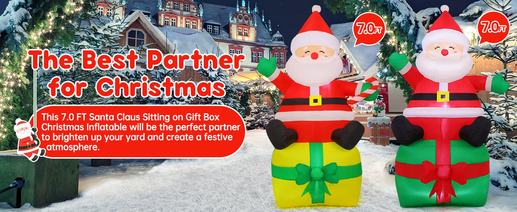 COMIN 7 Ft Christmas Indoor/Outdoor Party Decorations Santa Claus Figurine with LED Lights for Garden Lawn & Yard Blow Decor