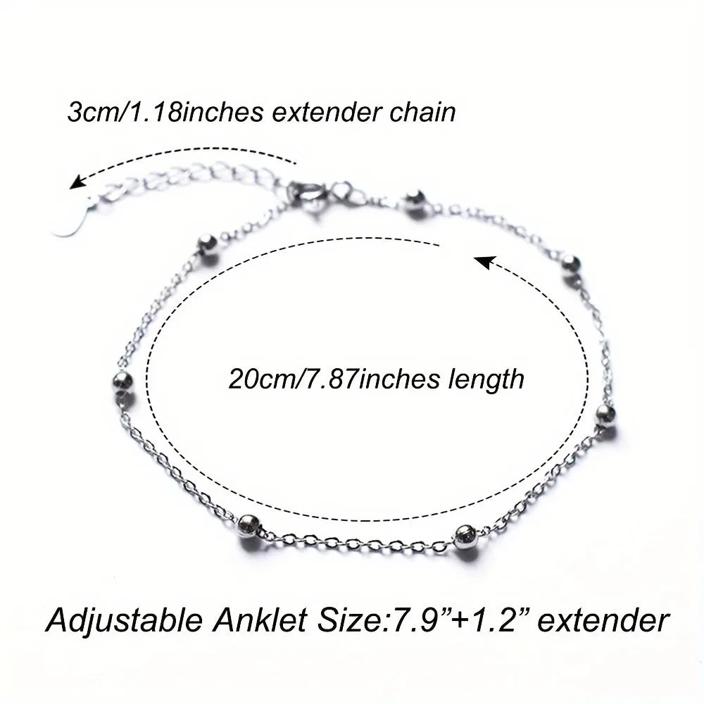 925 Sterling Silver Beads Anklet for Women Adjustable Foot Chain Hypoallergenic Summer Beach Jewelry Fine Anklets