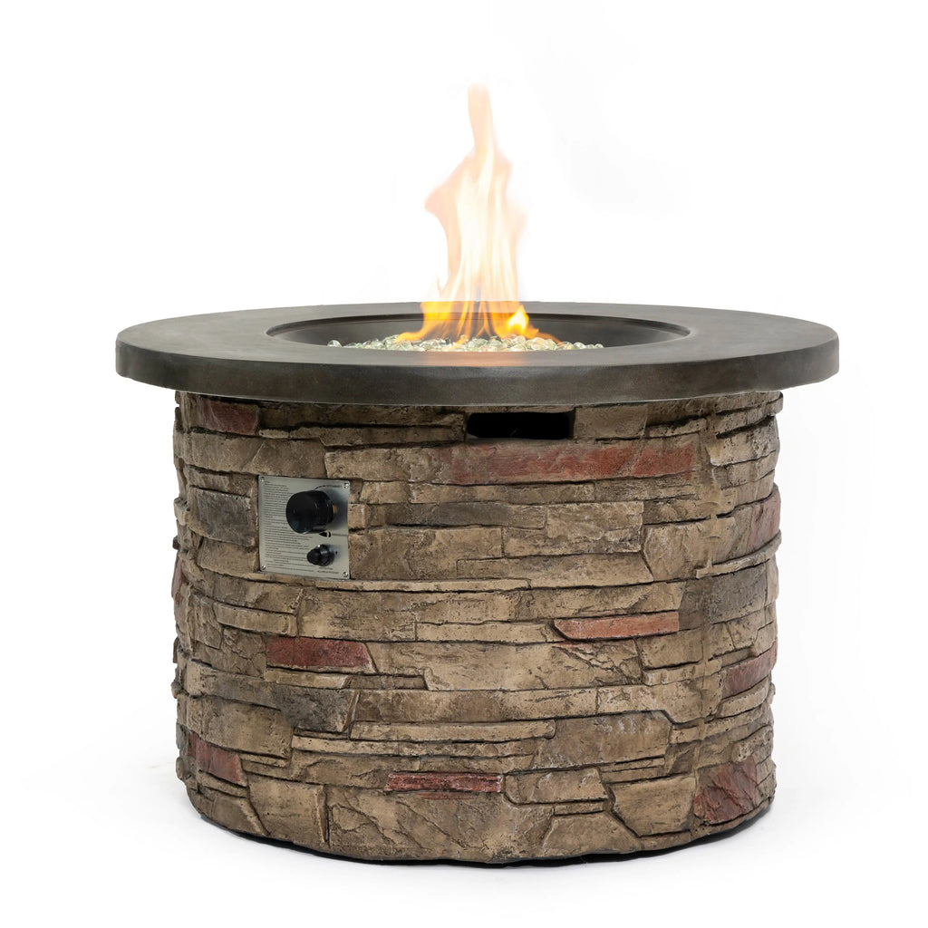 40000BTU Indoor/Outdoor Modern Small MGO Fire Pit Table Round Propane Gas Fire Bowl with Glass for Patio and Garden Parties
