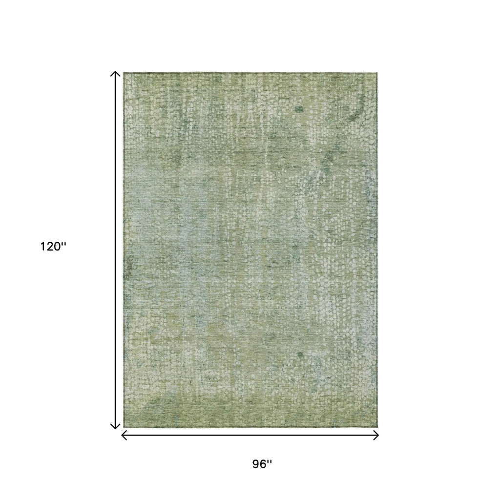 HMS 8' X 10' Abstract Indoor Outdoor Area Rug Green and Ivory Washable Carpet