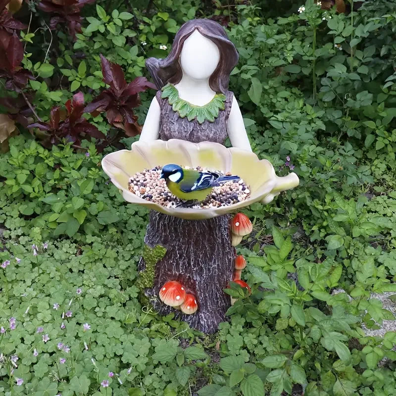 Enchanted Fairy Bird Feeder Resin Sculpture, Whimsical Garden Decor for Outdoor Patio, Magical Feeding Station for Wild Birds