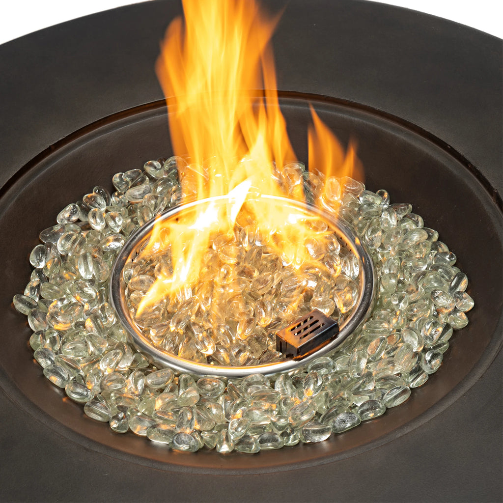 40000BTU Indoor/Outdoor Modern Small MGO Fire Pit Table Round Propane Gas Fire Bowl with Glass for Patio and Garden Parties