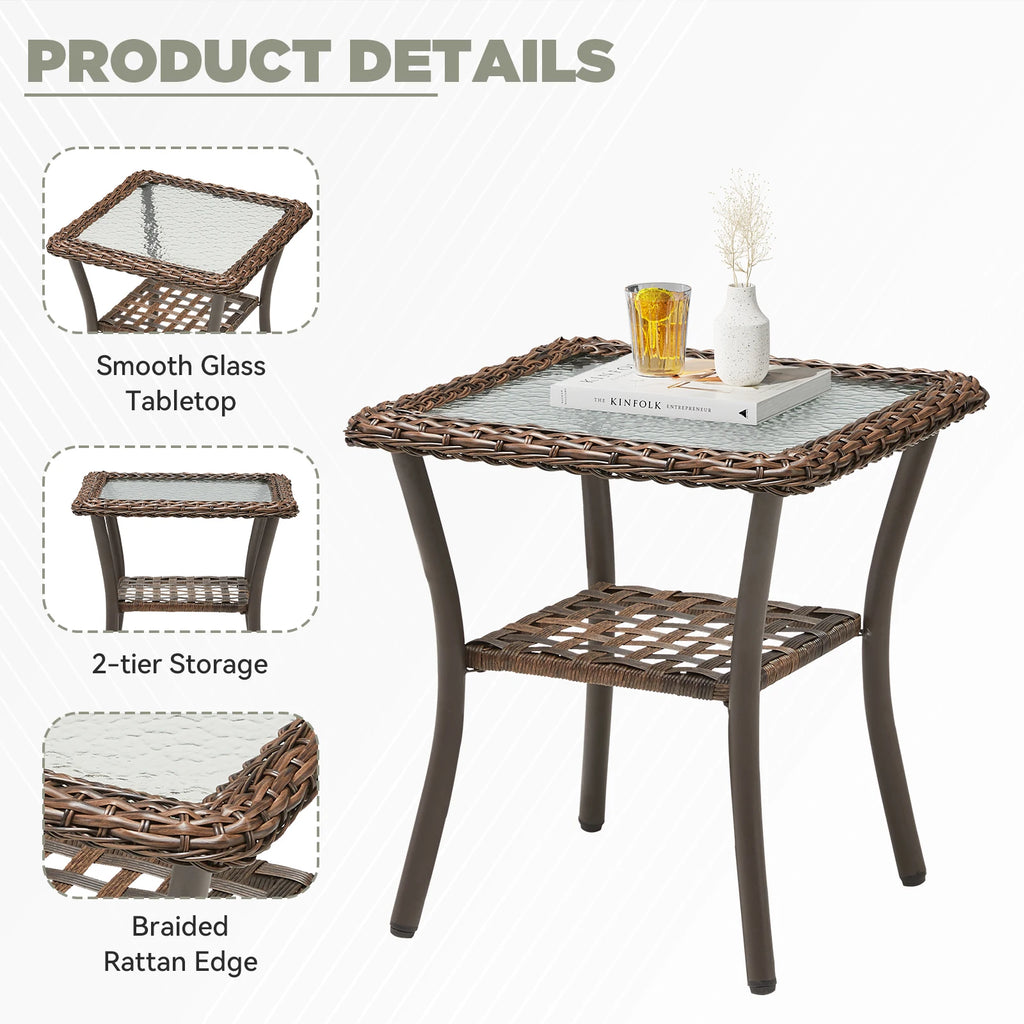 3 Pieces Durable Eco-Friendly Outdoor Furniture Set Swivel Gliders Rocker Wood Patio Bistro Side Table Porch Deck Backyard Hotel