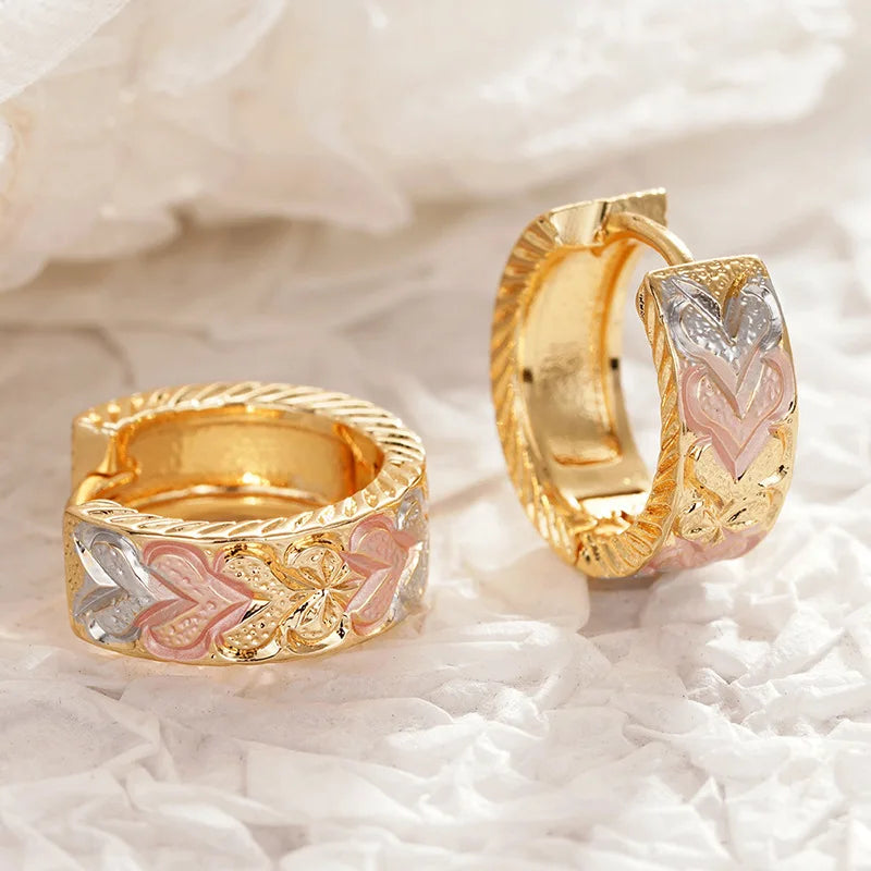 E4496 Gold Hoop Earrings With Heart Pattern Crystal Rhinestone Bezel Setting Women's Cute Everyday Wear Jewelry