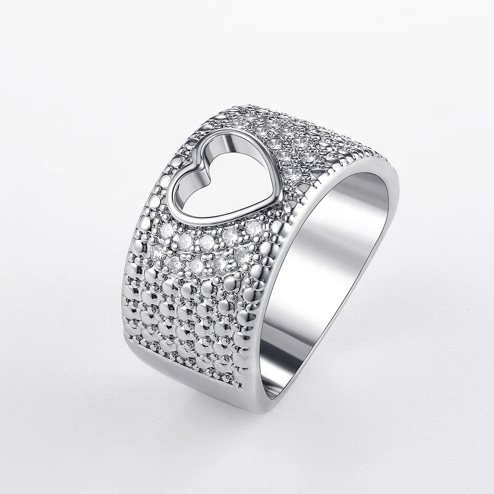 H185 Women's Cocktail Ring Heart Shape Micro Pave Rhinestone Engagement Fashion Jewelry