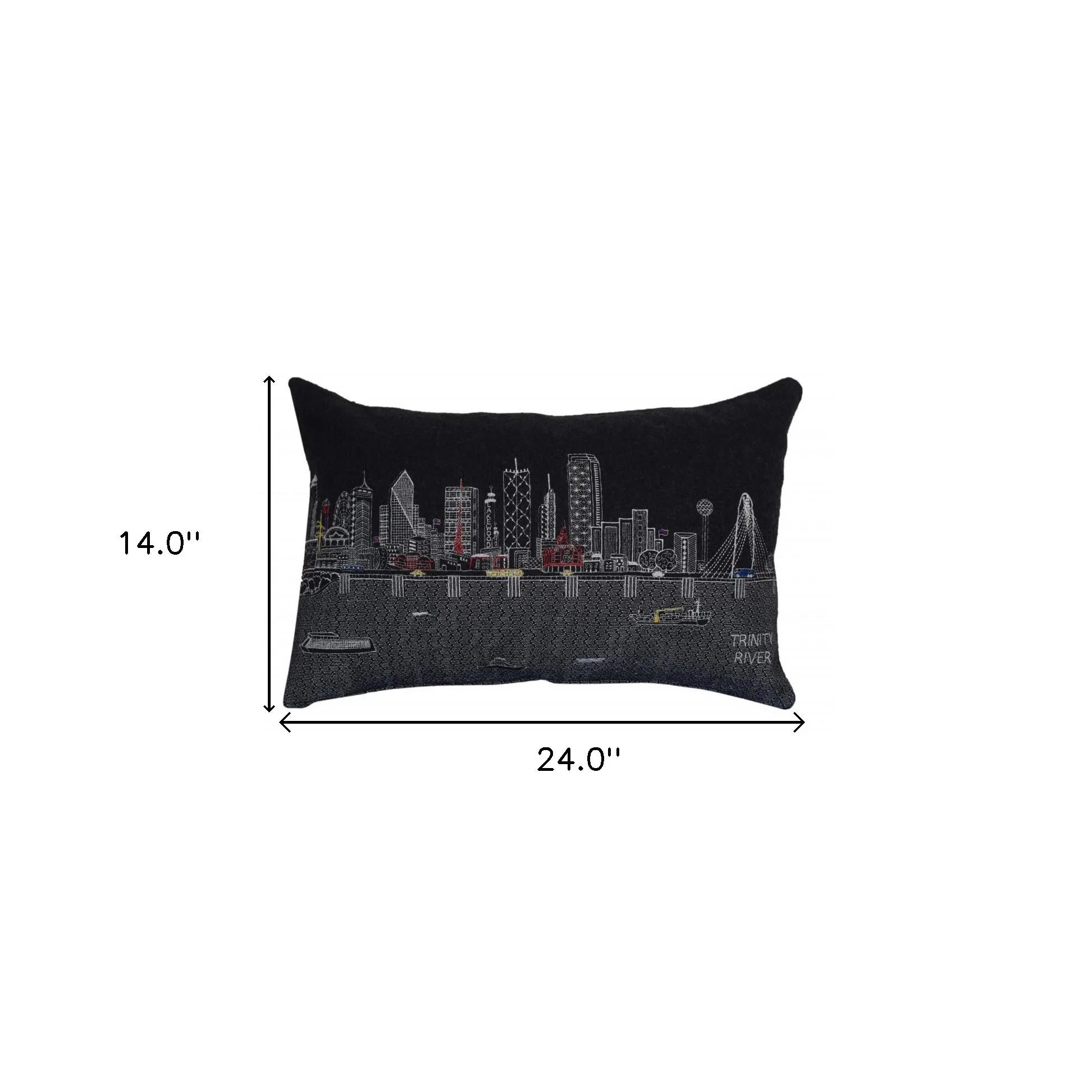 HMS 25\" Black Dallas Nighttime Skyline Decorative Lumbar Pillow Geometric Leaf Pattern Linen Fabric for Home Patio Outdoor Use