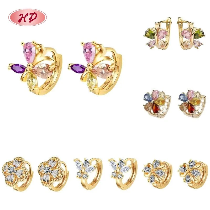 Hengdian 18K Gold-Plated a Set of Six Earrings Geometry Huggie Earrings Set Trendy Zircon Women's Jewelry Brass Anniversary 1MOQ