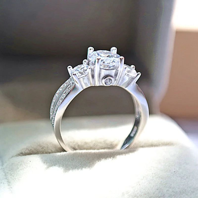 Q426 White Gold Diamond Ring Round Brilliant Cut Natural G Color Engagement Women's Jewelry