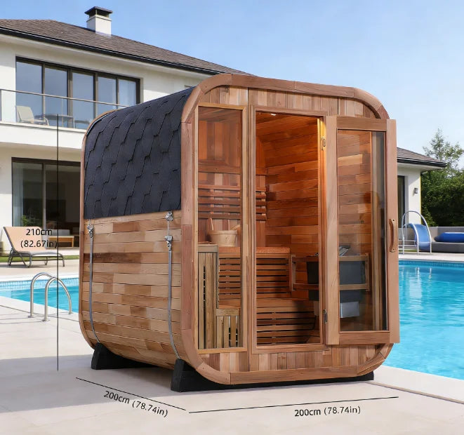 High-quality Canadian Red Cedar 2M Electric Stove Dry Steam Outdoor Rainproof Cube Sauna for Villa Garden Spa Ready delivery