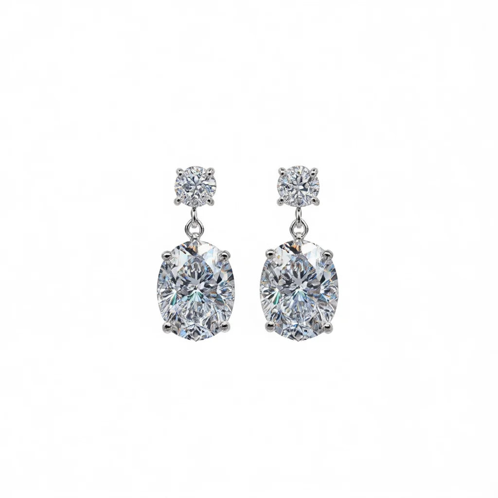 White Gold 18K Solid Gold Lab Grown Diamond Earrings Oval Cut D Color for Certified Classic Wedding Jewelry Women's