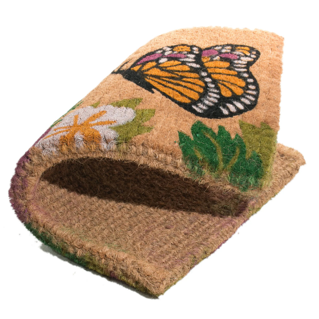 HMS 18\" X 30\" Brown and White Coir Floral Outdoor Door Mat