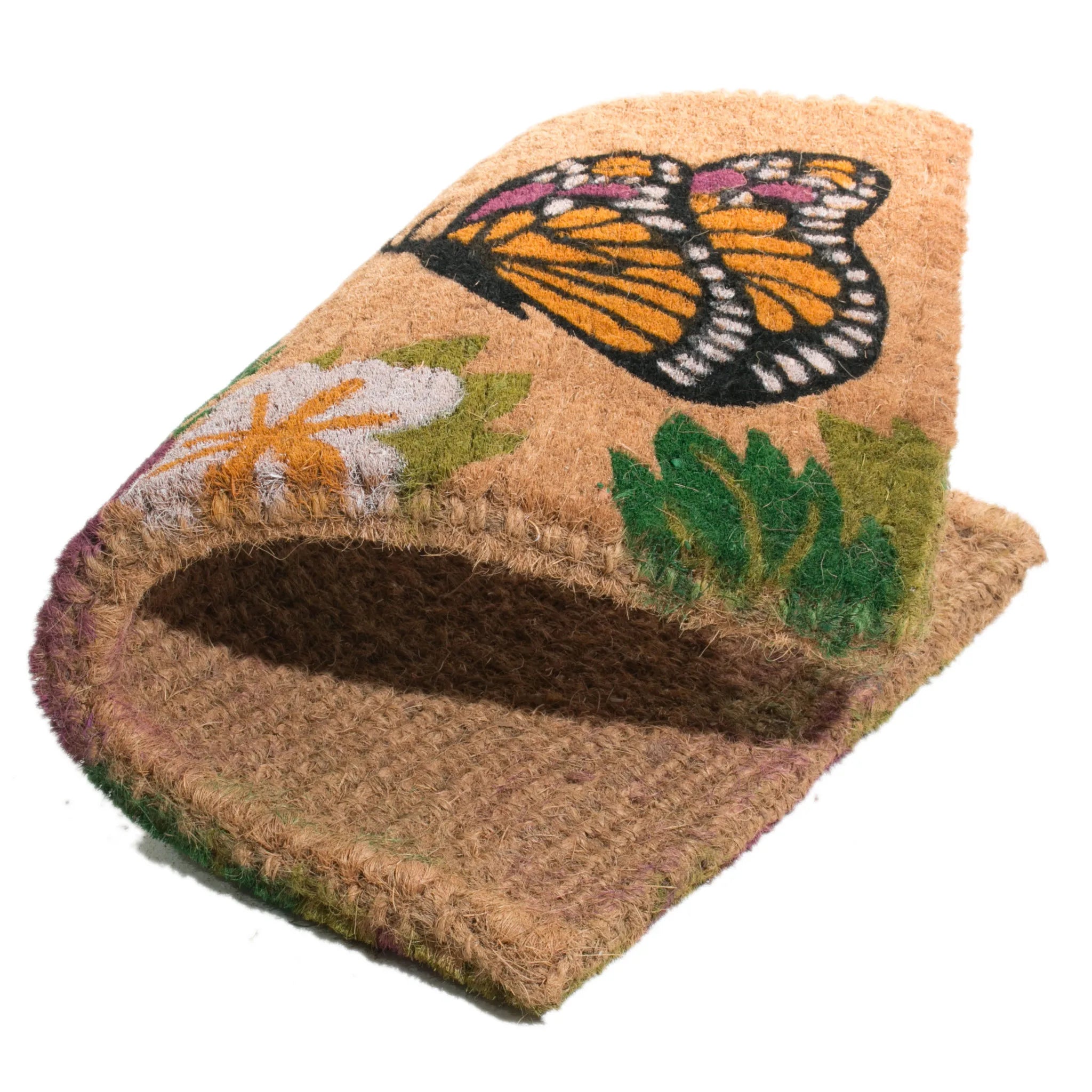 HMS 18\" X 30\" Brown and White Coir Floral Outdoor Door Mat