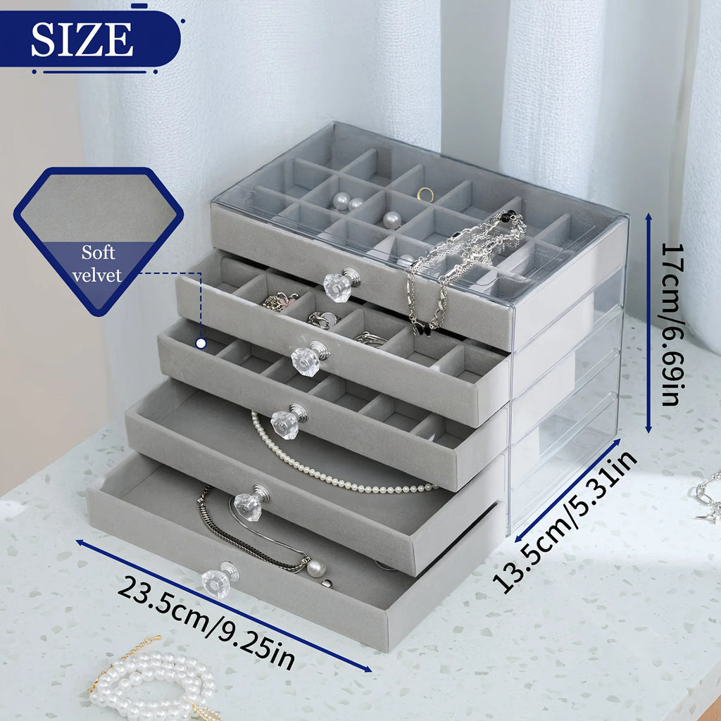 Transparent Home Desktop 5-Tier Countertop Drawer Jewelry Boxes.Multiple Options Available: 5-layer Jewelry Box or Set of 6